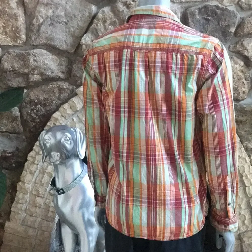 North Face Button Down Cotton Red Orange Green Long Sleeve Shirt Men's Size L